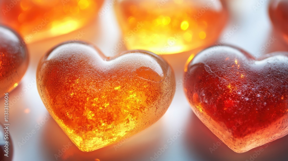 Aufkleber glowing amber hearts shimmering on a bright background creating a romantic and warm atmosphere for c