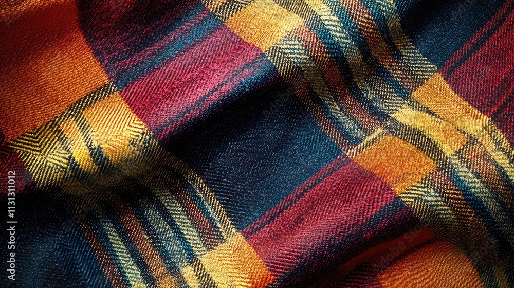 Aufkleber colorful plaid fabric texture with vibrant patterns and soft drapery for background or textile desig