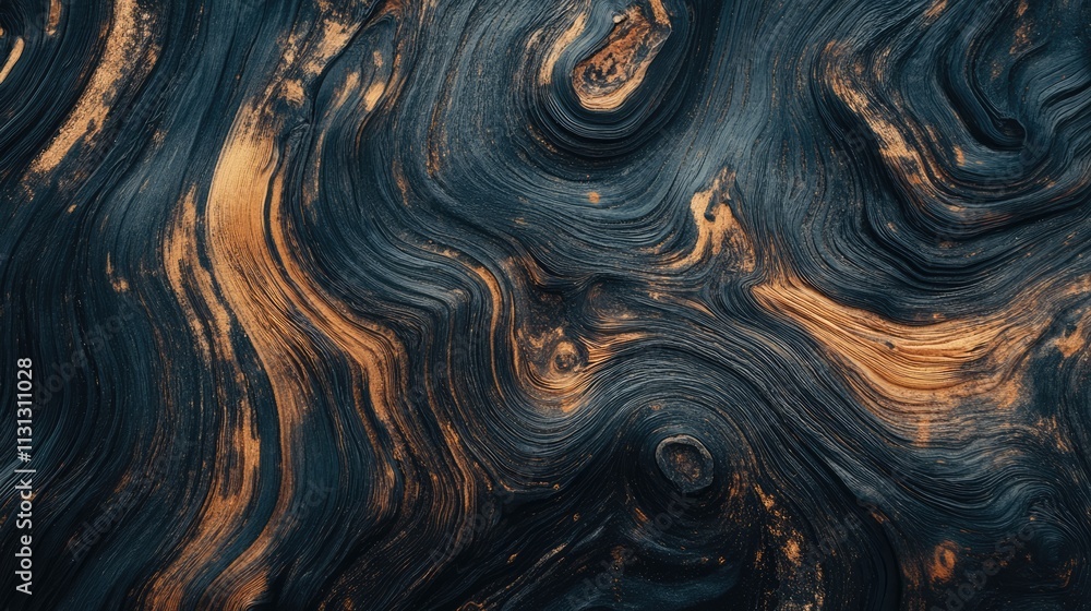Poster Abstract dark wood texture with swirling patterns and rich golden accents for backgrounds and design projects.