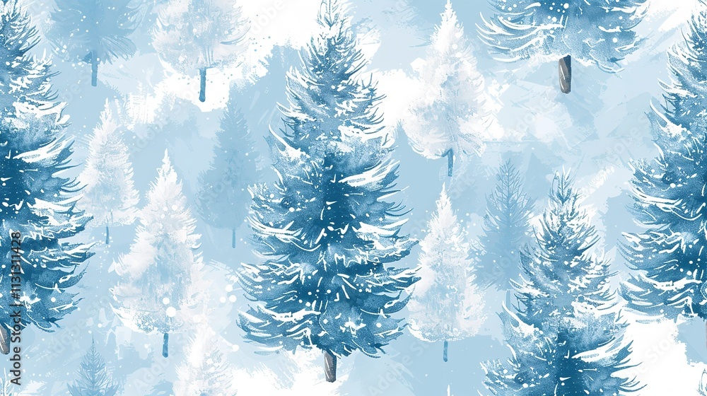 Poster for festivities décor and a festive vibe, deploy a seamless pattern of hand-drawn line pine trees sn