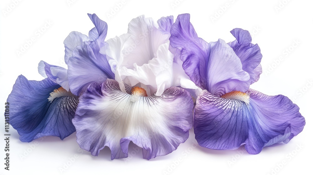 Poster macro shot of delicate purple and white iris petals showcasing intricate textures and vibrant colors