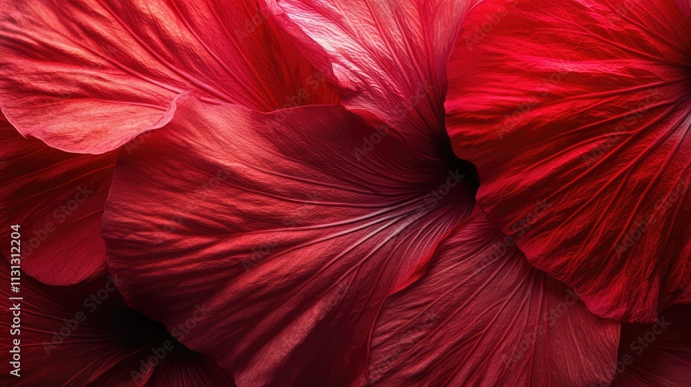 Poster elegant deep red hibiscus petals with a glossy texture highlighting intricate details and vibrant co