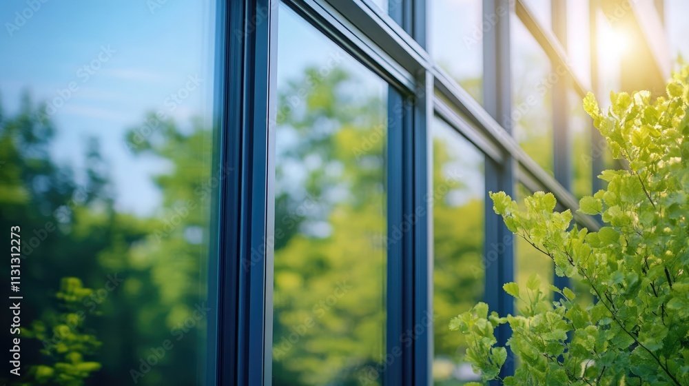 Aufkleber modern energy-efficient glass windows in harmonious natural settings showcasing innovative architect
