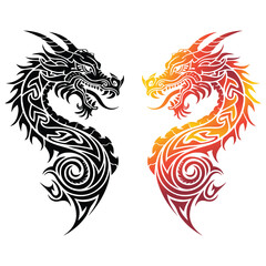 Obraz premium dragon vector, Tribal dragon vector, red dragon vector icon
