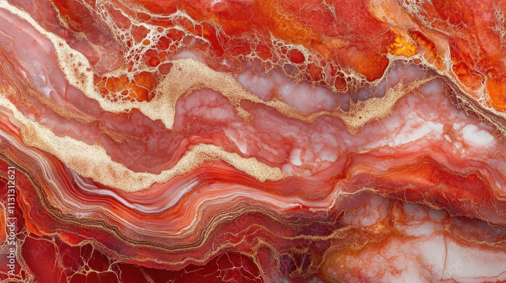 Poster vibrant marble ink abstract art with smooth marbling pattern in warm red and orange hues high resolu