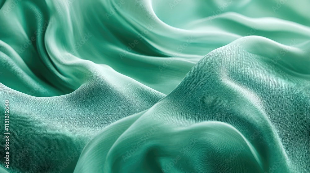 Poster elegant green satin fabric waves creating a soft and luxurious texture for background design and tex