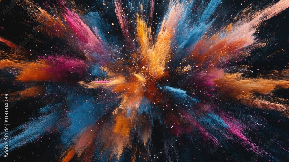 Poster colorful abstract explosion of fireworks creating a vibrant and dynamic visual display on a dark bac