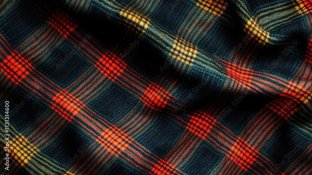 Poster colorful plaid fabric texture with intricate patterns and soft draping suitable for backgrounds and 
