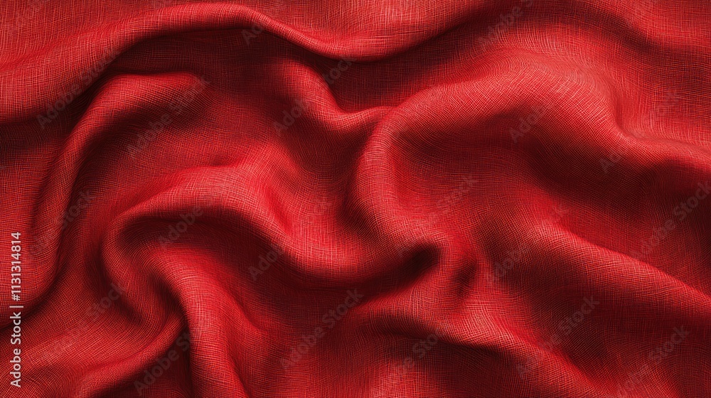 Poster elegant natural red linen fabric texture with soft folds for backgrounds and textile design concepts