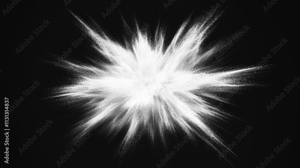 Poster dynamic white dust explosion on a black background showcasing high-speed motion and dramatic contras