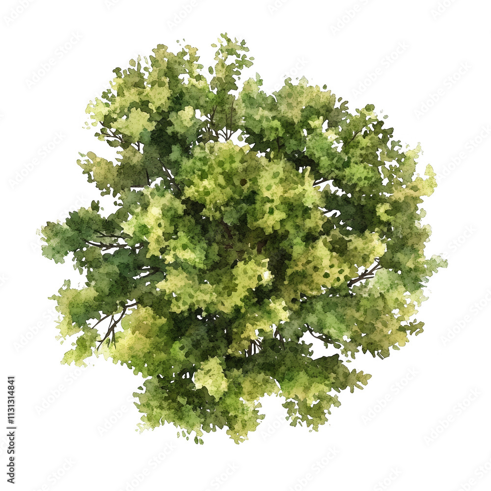Poster watercolor tree top view on transparent background