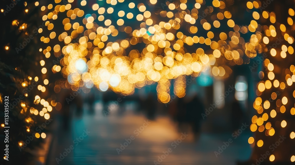 Poster golden bokeh lights creating a magical ambiance against a dark background in a beautifully illuminat
