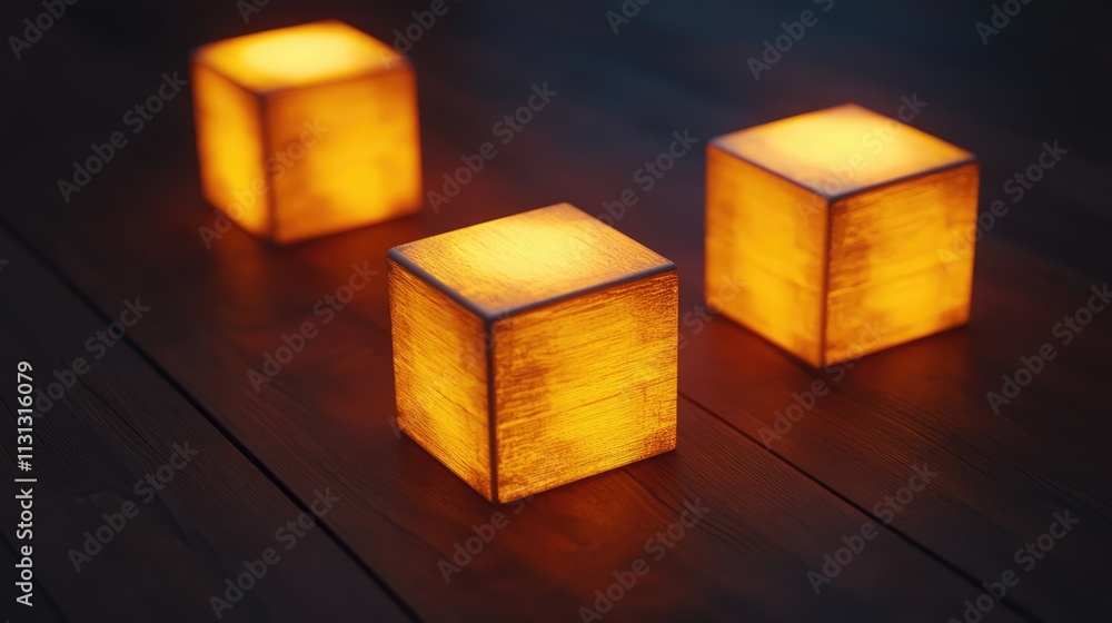 Poster illuminated cubes symbolizing innovation creativity and inspiration in a modern design setting on a 