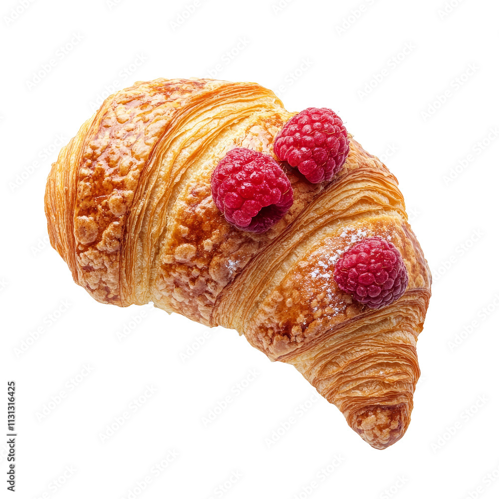 Poster delicious raspberry croissant with fresh berries on a pristine transparent background, raspberry cro
