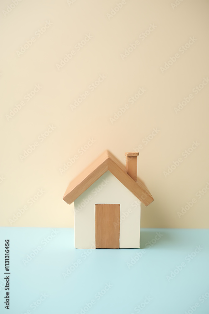 Poster A small model house is selectively focused on a soft pastel colored background in this visually appealing image._00003_
