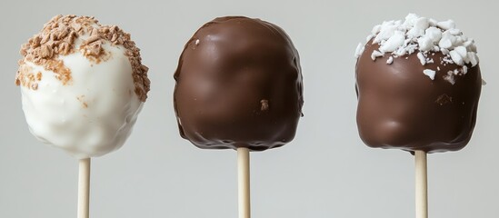 Gourmet hot chocolate on a stick with assorted toppings for a cozy winter treat