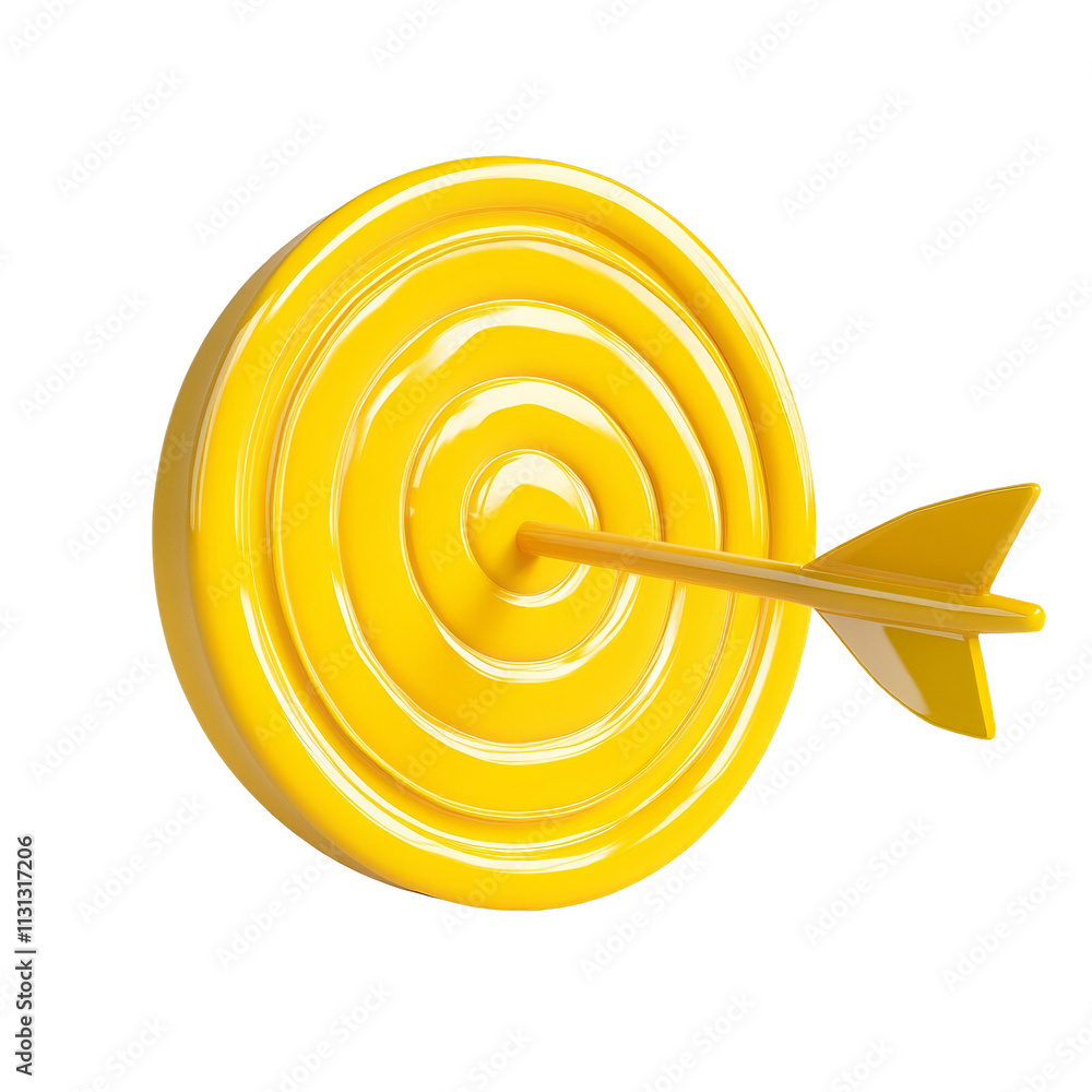 Poster 3D Rendered Yellow Target with Arrow Icon on transparent Background