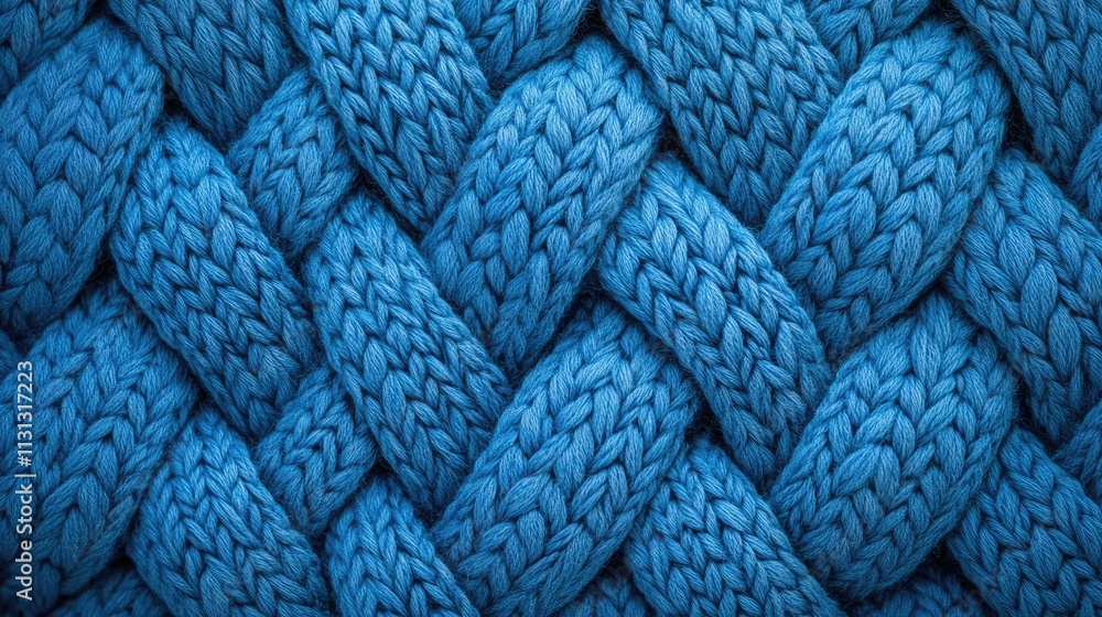 Poster blue braided knitted texture background with intricate relief pattern showcasing a unique textile de