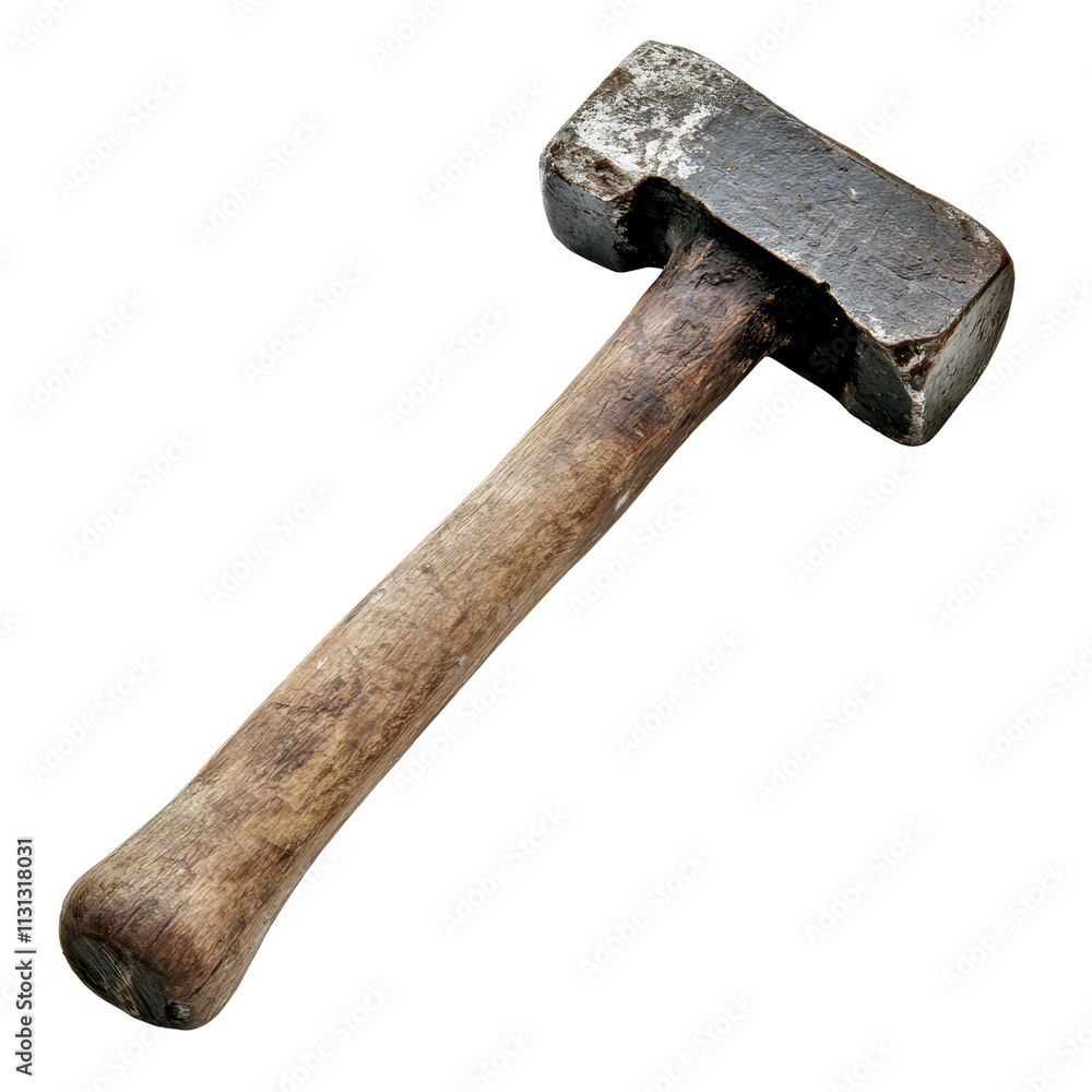 Poster an old hammer with a wooden handle resting on a transparent background ready for use in various repa