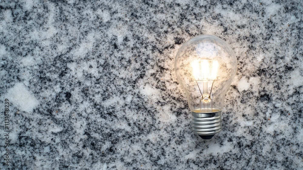 Poster illuminated light bulb shining against a textured granite background creating a modern and elegant a