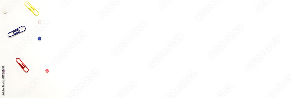 Poster a set of colorful paper clips against a white copy space background represents business creativity a