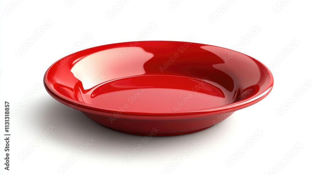 Poster empty glossy red ceramic plate isolated on a white background perfect for culinary presentations and