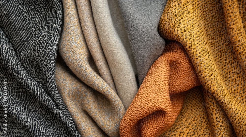 Aufkleber textured fabric color samples in a variety of warm and neutral tones displayed as a background for d