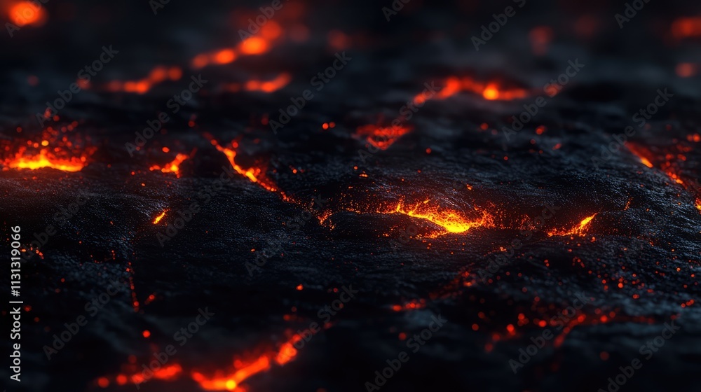 Aufkleber intense glowing coals texture background with vibrant embers and dark surfaces creating a dramatic f