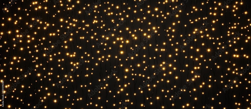 Poster yellow led fairy string lights creating a warm glow and intricate shadow patterns against a dark bac
