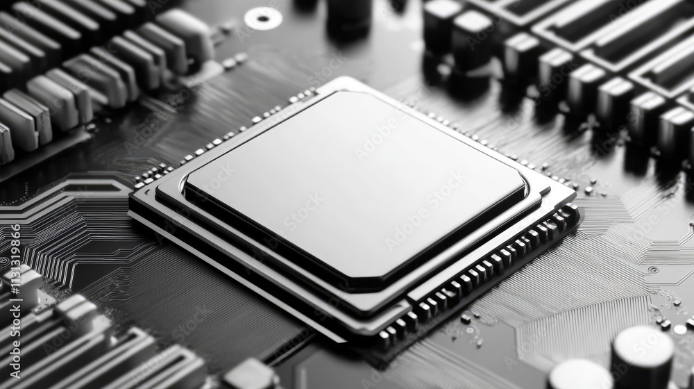 Poster high-resolution close-up of a cpu processor chip on a circuit board showcasing modern technology and
