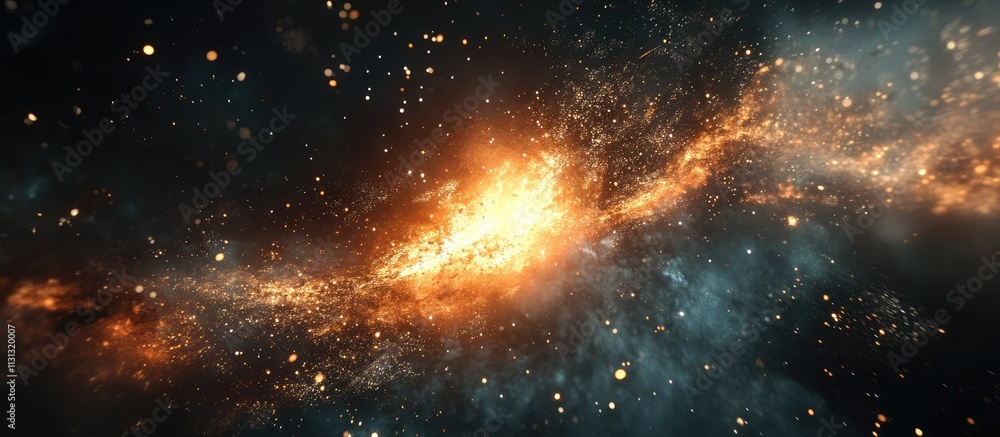 Poster stunning cosmic explosion with vibrant colors and sparkling stars illuminating the dark depths of sp