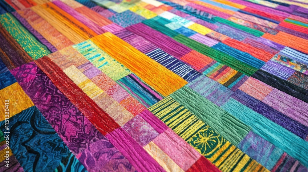 Poster vibrant textile patterns in a colorful patchwork design ideal for arts and crafts projects