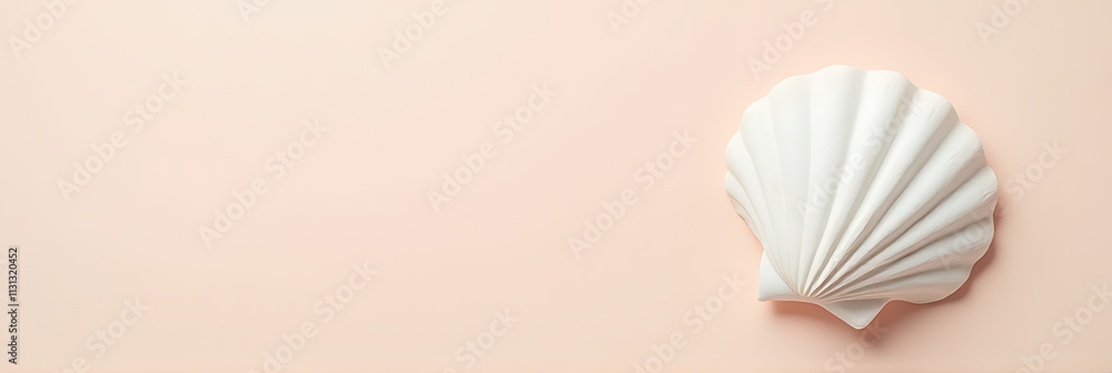 Aufkleber a seashell is placed on a pastel colored background in this flat lay design concept._00004_