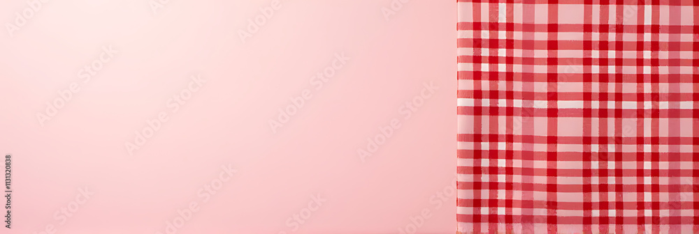 Poster A red checkered design is placed against a pale pink colored background in this visually appealing textile pattern._00001_