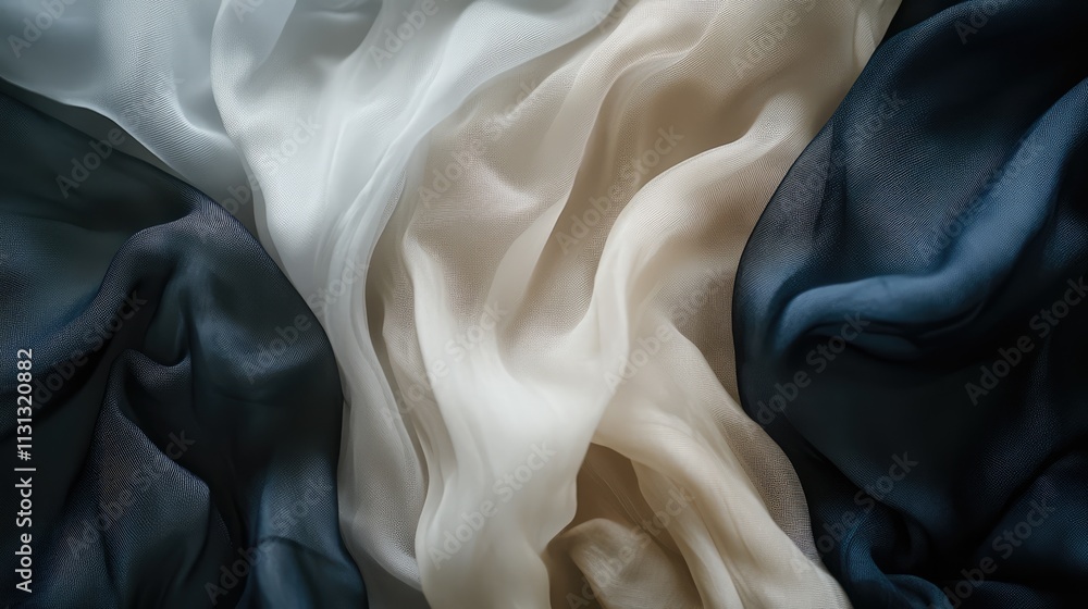 Poster elegant draped silk fabric in a studio setting showcasing soft textures and subtle color gradients f