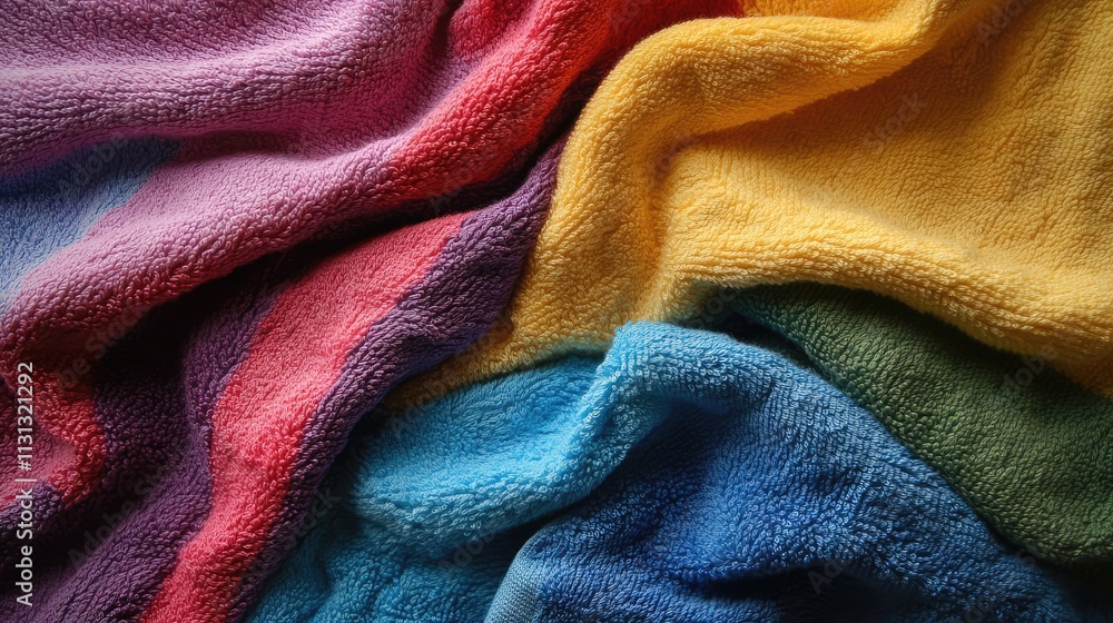 Poster colorful textured towel fabric background with layered patterns and vibrant hues for design and text