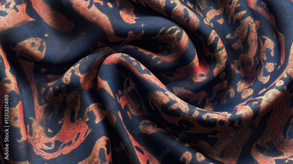 Poster abstract textured fabric design with rich colors and intricate patterns suitable for various textile