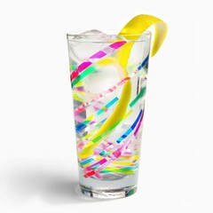 A classic Tom Collins with a lemon twist, displayed against an isolated white background, pop art...