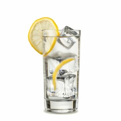 A classic Tom Collins with a lemon twist, displayed against an isolated white background, pop art...