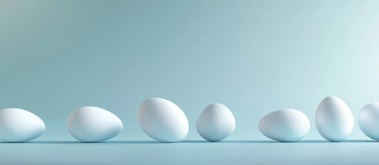 Easter eggs arranged on a blue table creating a serene festive backdrop for spring celebrations and holiday decorations.