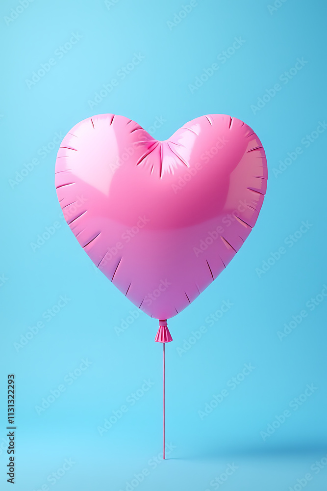 Poster a pink heart shape made of balloons floats gently in a bright blue digital backdrop awaiting a messa