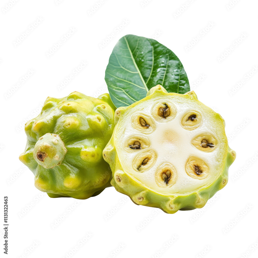 Poster fresh noni fruit isolated on a transparent background showcasing its unique texture and internal see