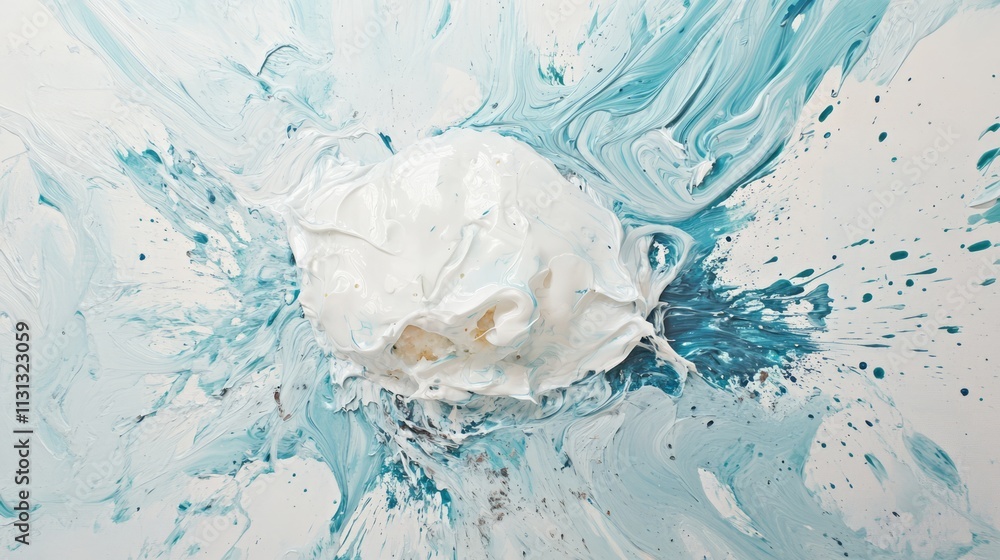 Aufkleber creamy textured abstract art with blue splashes and a white focal point creating a dynamic visual im