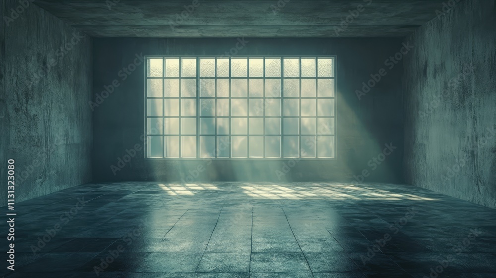 Aufkleber spacious empty room interior with large windows and soft light for modern design and minimalist conc