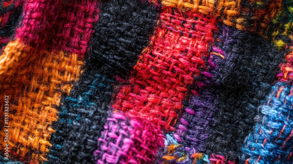 Poster colorful woven fabric texture close-up showcasing intricate patterns and vivid hues ideal for backgr