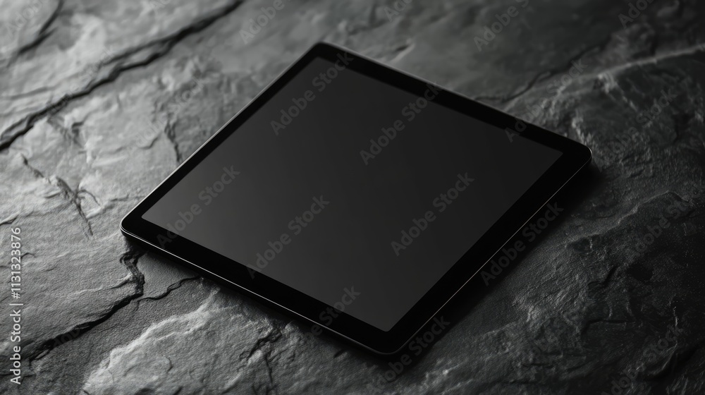 Poster modern digital tablet mockup on textured stone surface for creative design and presentation projects