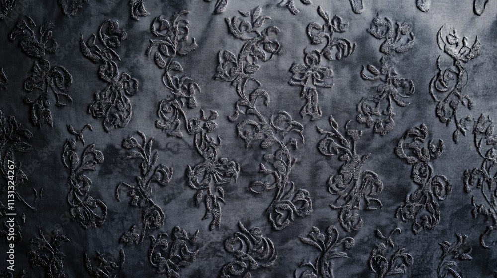 Poster elegant textured fabric background with intricate embossed floral patterns in dark tones ideal for d