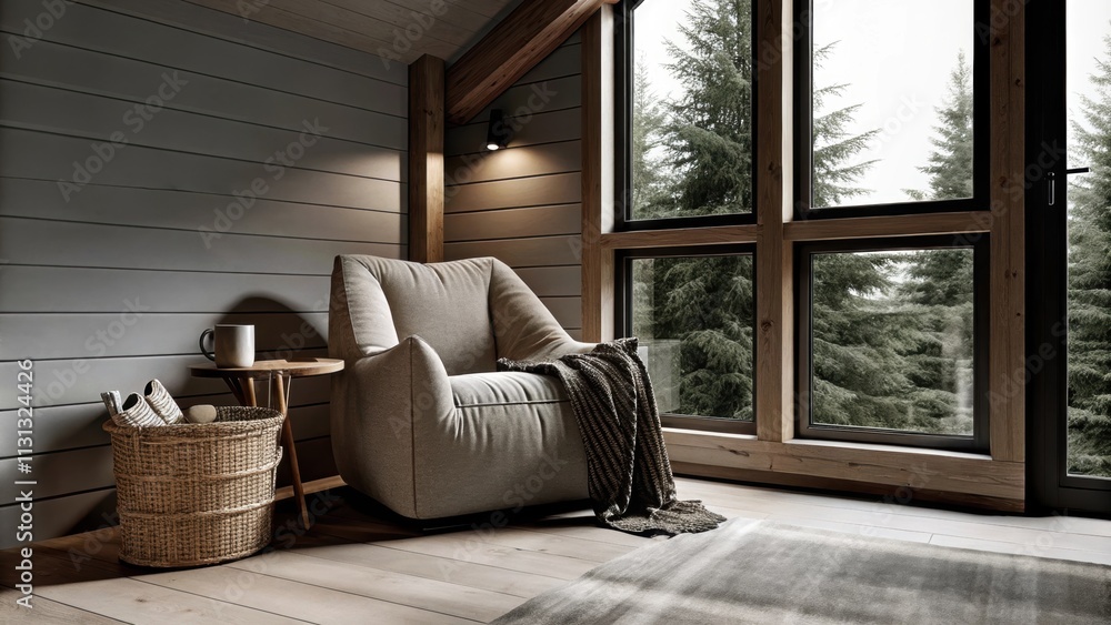 Poster a cozy reading nook with a lowprofile lounge chair upholstered in soft linen a woven basket for blan