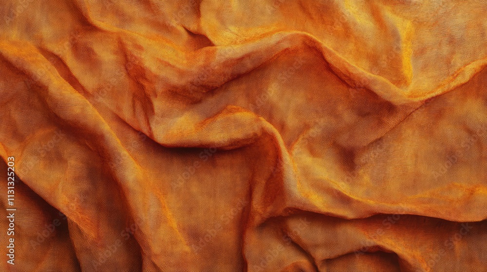 Poster warm orange fabric texture with wrinkles and creases displaying textile surface detail for backgroun