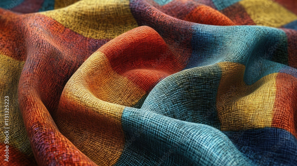 Poster colorful and vibrant fabric texture with intricate patterns and folds creating a rich visual and tac